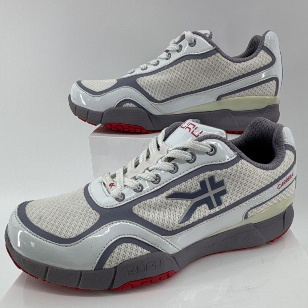 KURU Carrera Women 9 Athletic Sneakers White Gray Red Mesh Lace Up Breathable